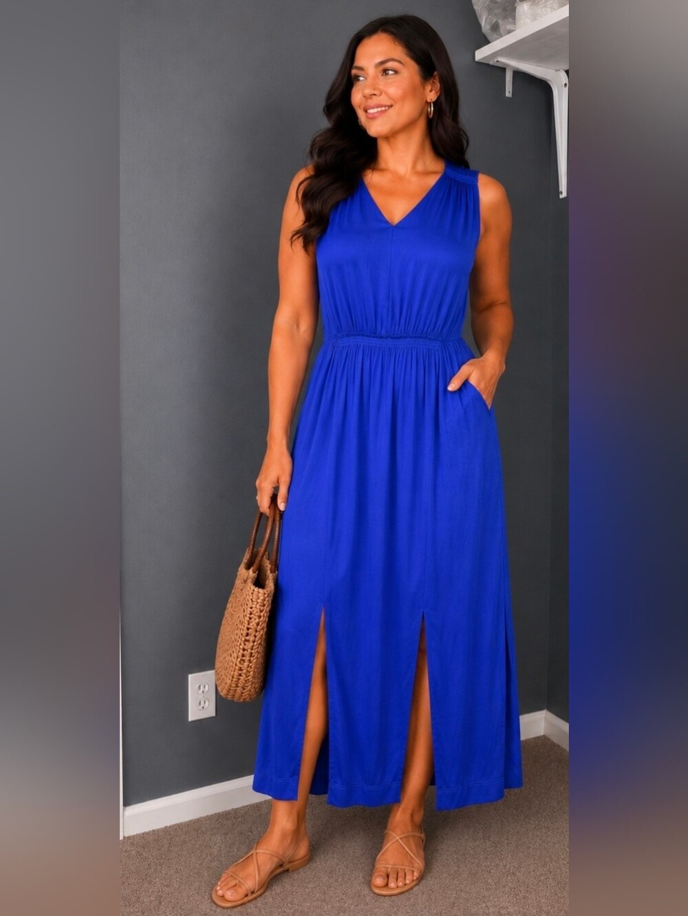 Sleeveless V-Neck Maxi Dress in Royal Blue